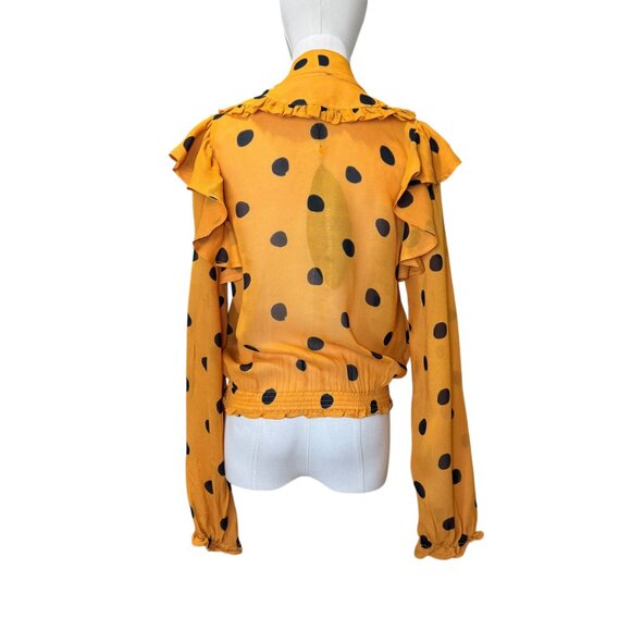Farm Rio XS Mustard Yellow Polka Dot Ruffle Sheer Blouse NWT - Picture 4 of 11
